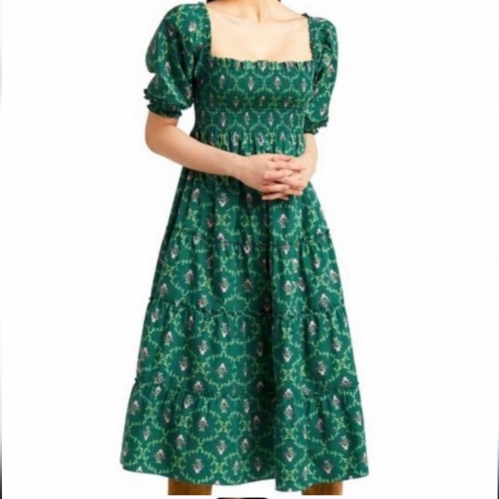Hill House Nesli Nap dress in emerald trellis sz S